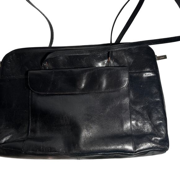 Hobo Black Leather Shoulder Tote Bag Briefcase – 16" Wide – Vintage Work Bag - Picture 1 of 9